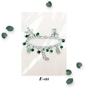 Emerald Holiday Christmas Charm Bracelet - Gingerbread Tree Stocking Reindeer